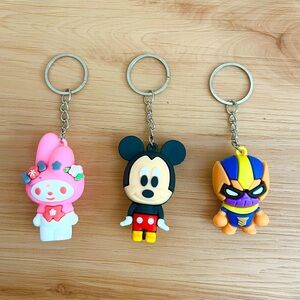 Ena Kitty Bunny Keychain + Micky Mouse keychain +Silicone keychain 3 pcs